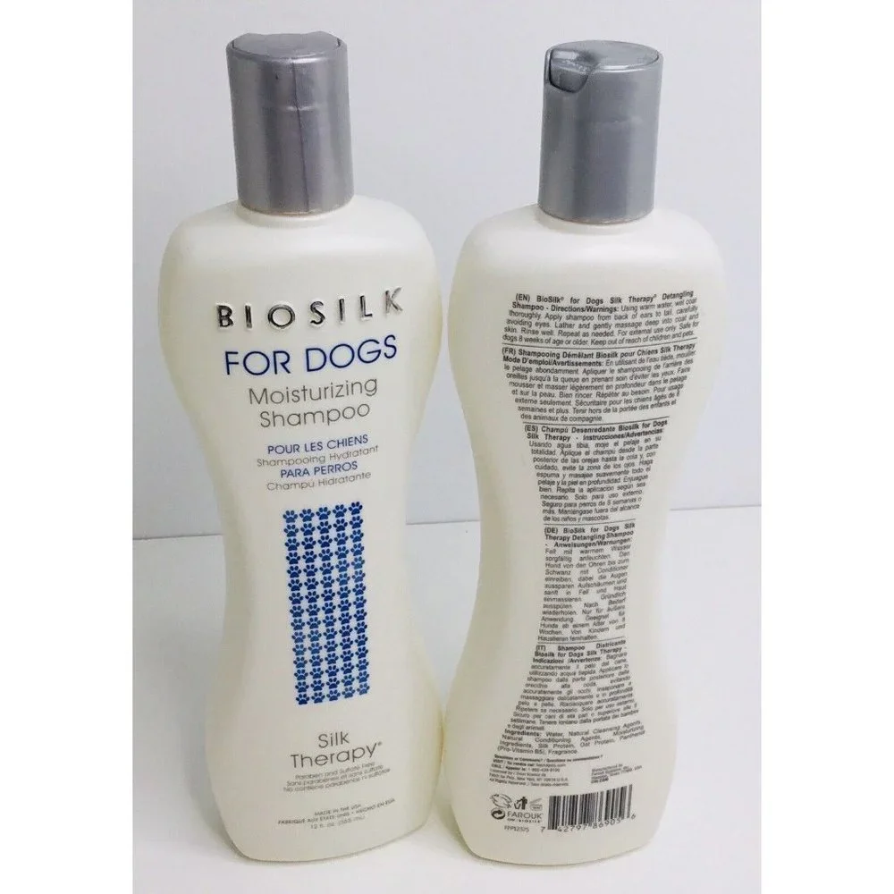 2 BIOSILK DOGS Silk Therapy DETANGLING Shampoo MOISTURIZING Shampoo 12oz